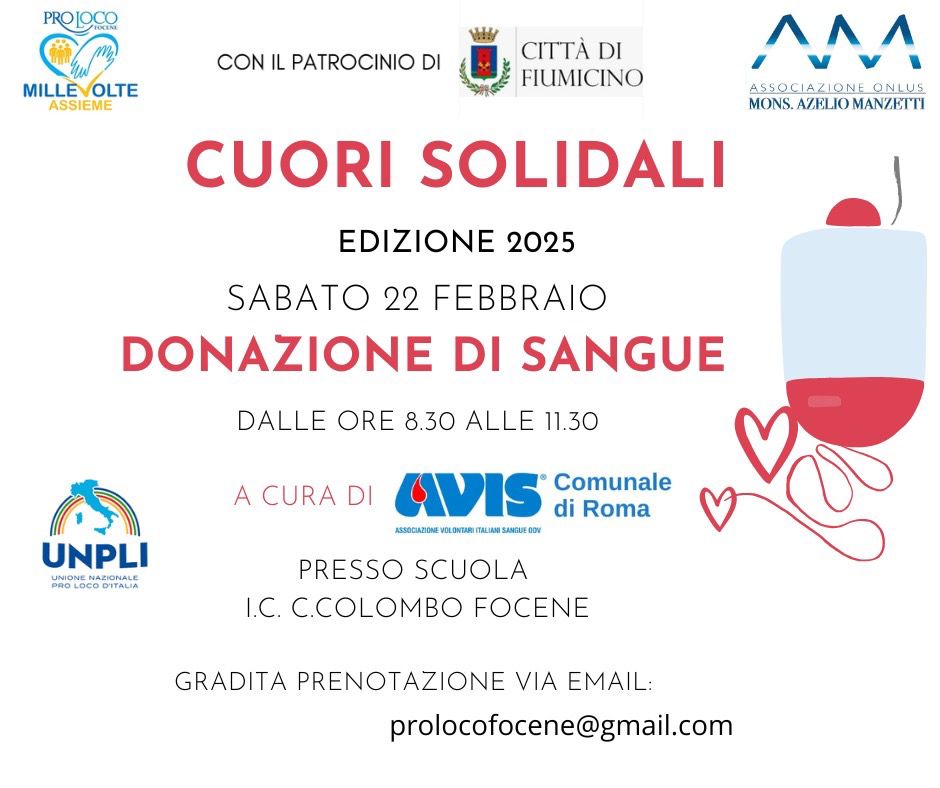 Focene - Sabato 22 febbraio donazione sangue