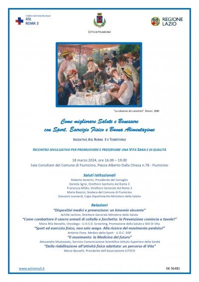 18 marzo convegno “Come migliorare Salute e Benessere con sport esercizio fisico e buona alimentazione”