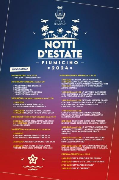 "Notti d'Estate 2024 " - Eventi culturali a Fiumicino dal 17 al 21 luglio