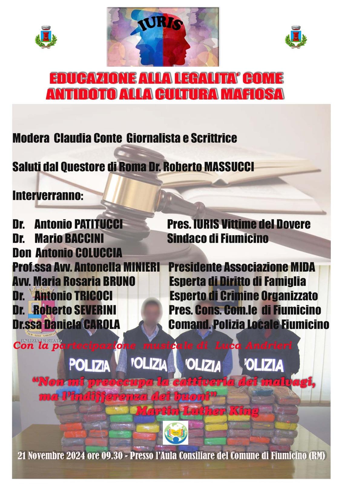 21 novembre in Aula Consiliare: “La formazione alla legalità come antidoto alla cultura mafiosa”