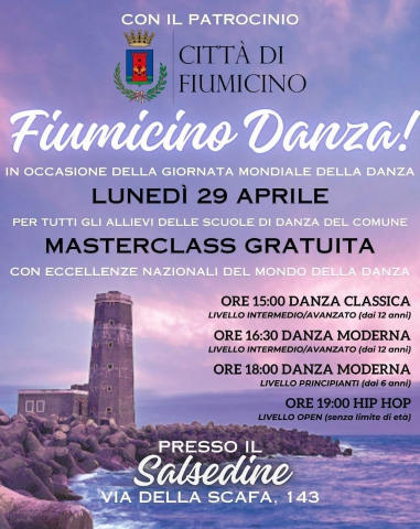 Il 29 aprile“Giornata Mondiale della danza”-  Masterclass gratuite di danza classica, moderna e Hip hop